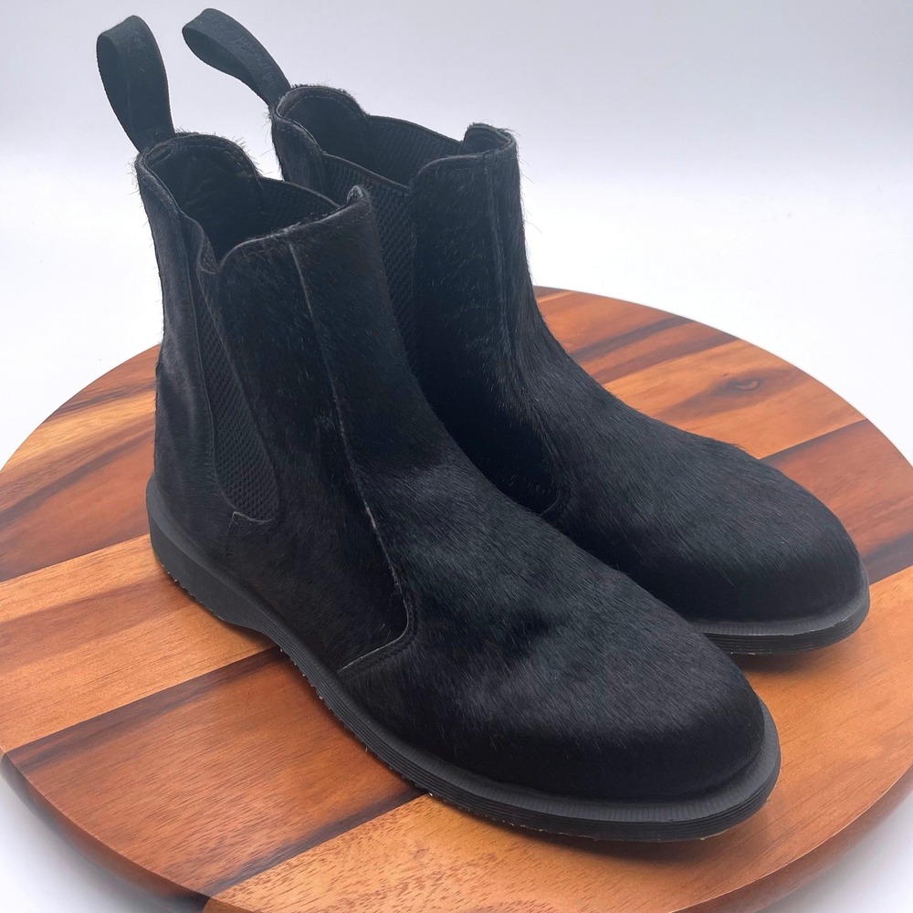 Dr. Martens Flora Black Pony Hair Chelsea Boots Hair-On‎ Leather AW004 Womens 10